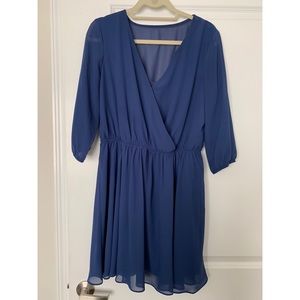 Blue V-Neck Front Close Dress